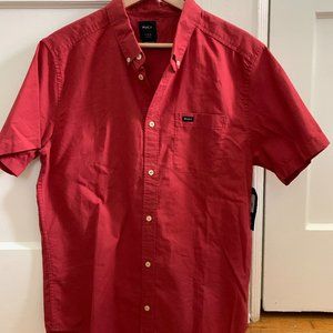 NWT RVCA Maroon Short Sleeve, Slim Fit Dress Shirt in Large
